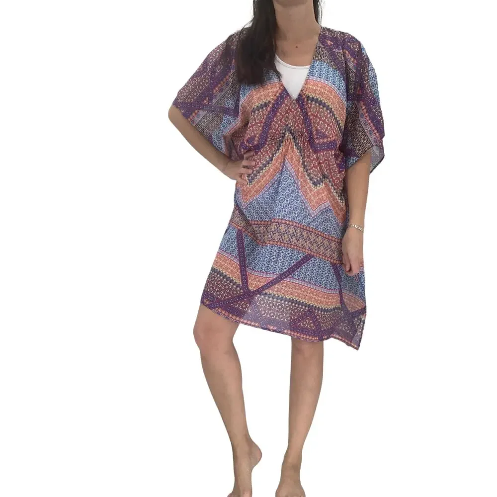 FORTUNE Swimwear Cover Up One Size Graphic Print Patterned Dress Resort - Picture 1 of 5